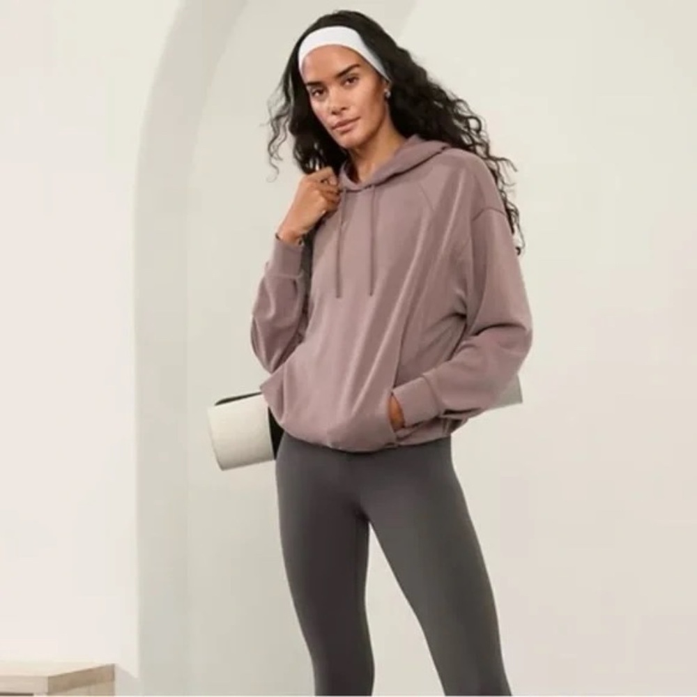 Athleta Seasoft Bubble Hem Hoodie Sweatshirt, Smoky Rose, Size XS